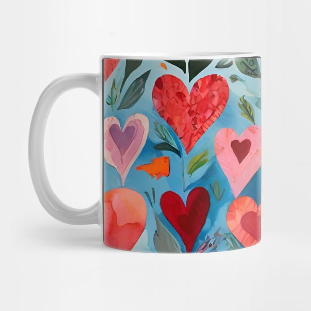 Colorful Watercolor Red And Pink Hearts Pattern by ZAZIZU